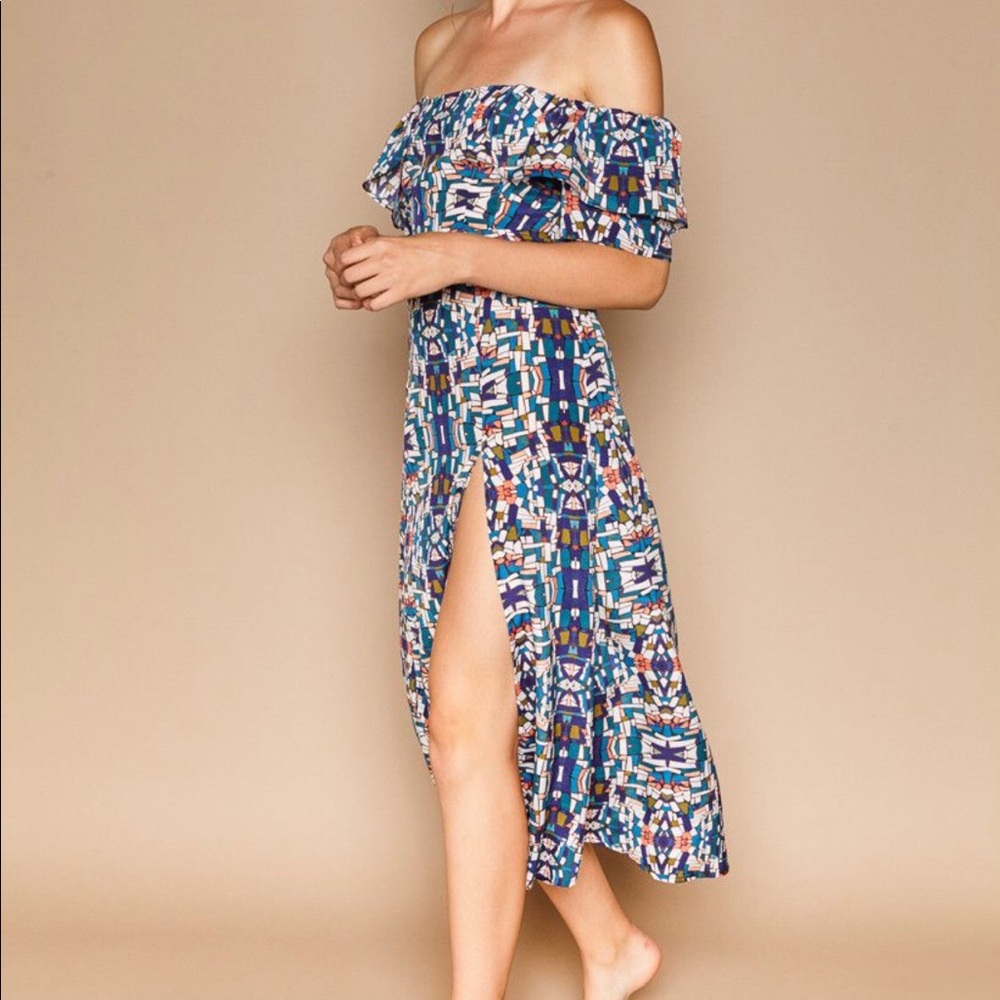 STONE COLD FOX SILK OFF THE SHOULDER DRESS